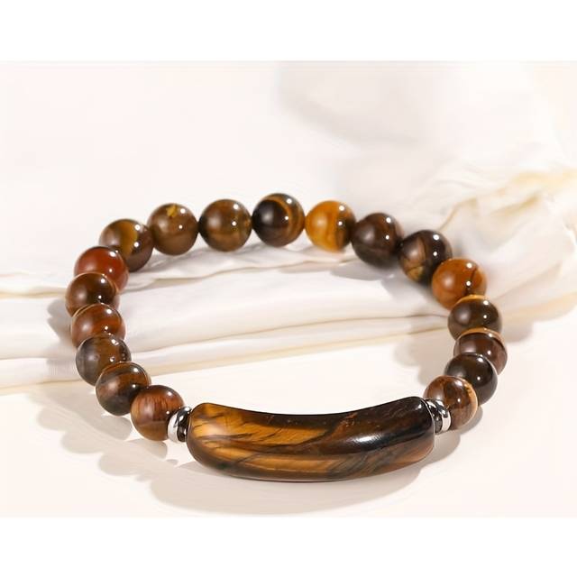 TEMU A Tiger Eye Gem Beaded Bracelet, Natural Quartz Stretch Jewelry