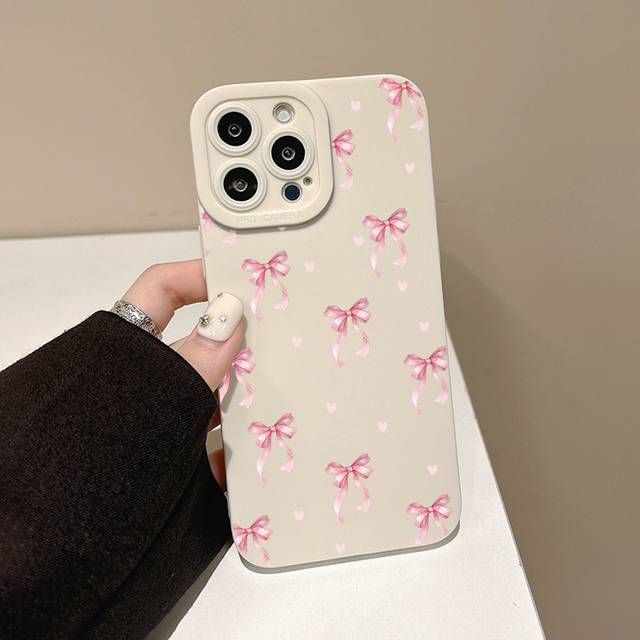 TEMU 2025 New Complete Protective Shock-resistant Silicone Phone Case In Pink With Bow And For Iphone Models 16, 15, 14, 13, 12, , , Xs, Xr, Mini, 7, 8, Se2, Se3 Tb1