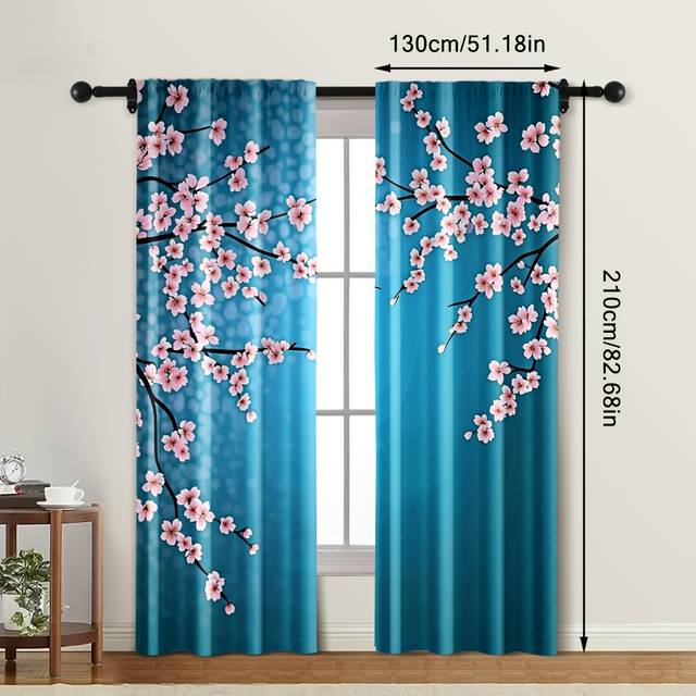 TEMU 2pcs Cherry Blackout Curtains, Contemporary Woven Polyester Drapes, Rod Pocket, Machine Washable, Unlined, With Roller Embossing For Bedroom And Rooms