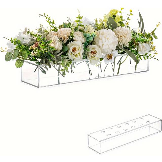 TEMU Modern Acrylic Flower Vase With 12 Slots - Clear, Durable & Leakproof For Elegant Table Centerpieces - Living Room, Dining, Weddings & Parties