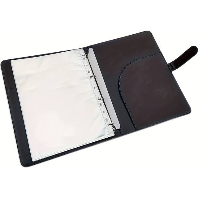 TEMU 1pc A4 Leather Portfolio Folder With Ring Binder - Oil Rubbed Finish, Foldable Business Padfolio, 40 Plastic Pockets, Insert Mount, No Electricity Needed, Desk & Drawer Organizer For Home Storage