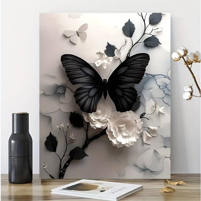 TEMU Elegant & White Floral Diy 5d Diamond Painting Kit, 12"x16" Drill Mosaic Art, Ideal For Home Decor & Wall Art - Frame Not Included