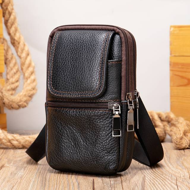 TEMU Men's Simple Casual Genuine Leather Crossbody Bag Mobile Phone Bag Outdoor Top Layer Cowhide Waist Bag