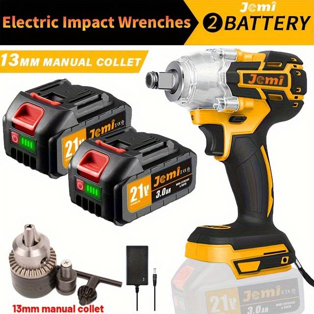 TEMU Jemi Cordless Impact Wrench - 1/2" Brushless Impact , Max Torque 512n.m, With 21v 3.0ah Li- & Charger Kit - Powerful And Portable