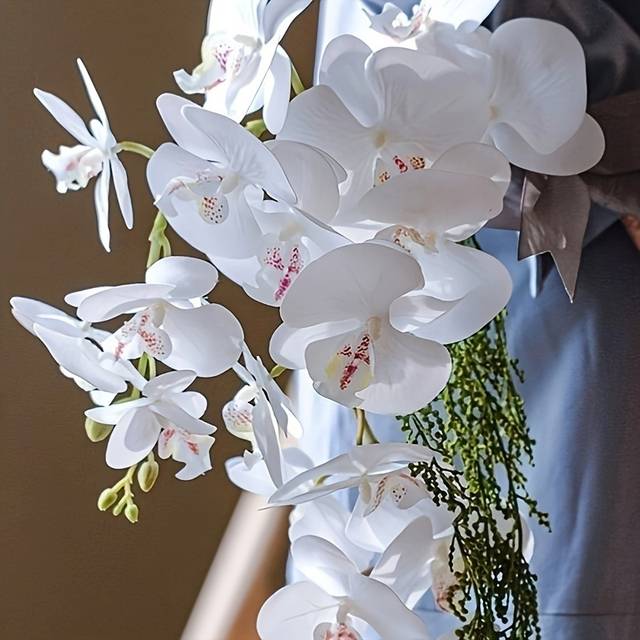 TEMU 9-head Lifelike Artificial Orchid Flowers, Plastic Phalaenopsis Plant For Anniversary, Wedding, Engagement, Home Decor - No Container Included