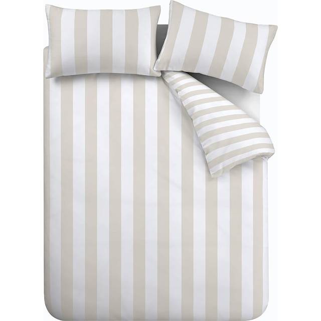Catherine Lansfield Cove Stripe Duvet Cover Bedding Set Natural - Beige