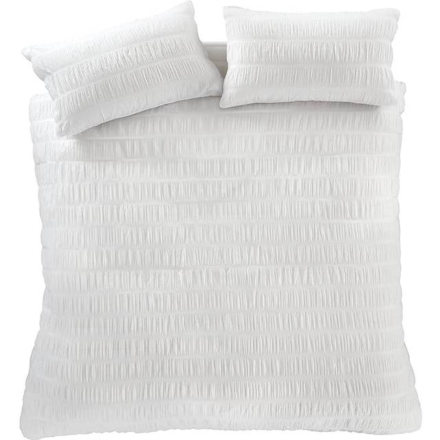 Catherine Lansfield Seersucker Duvet Cover Set In White - Super King