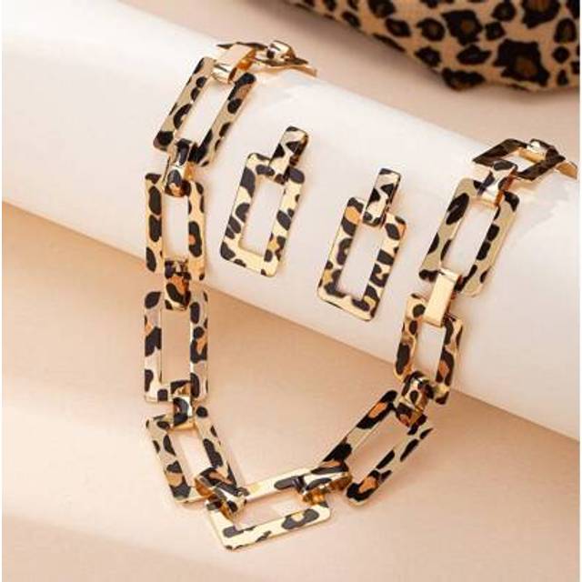 SHEIN 3pcs Gold Leopard Chain & Metal Decor Necklace And Earrings Set, & Glamorous For Daily Wear And Party Outfits