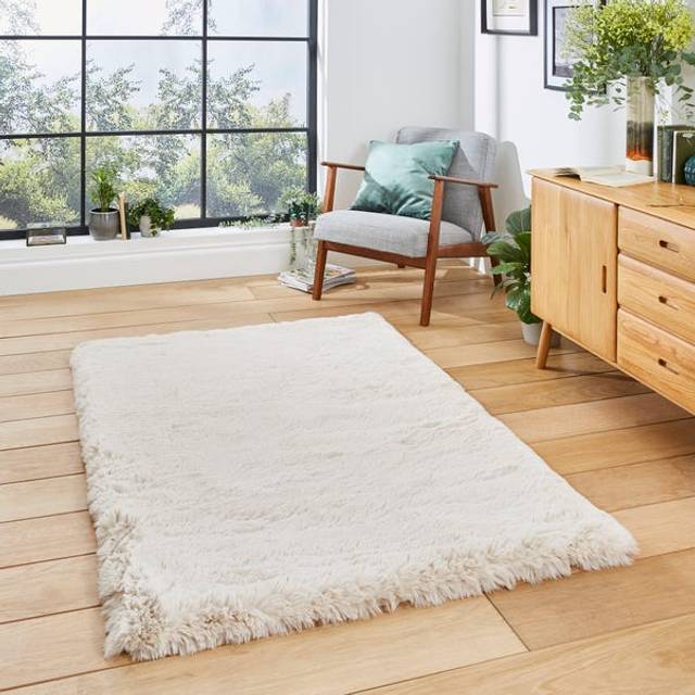 Think Rugs Super Teddy Beige Rectangle 150 x 230cm Polyester Plain Shaggy, Brown