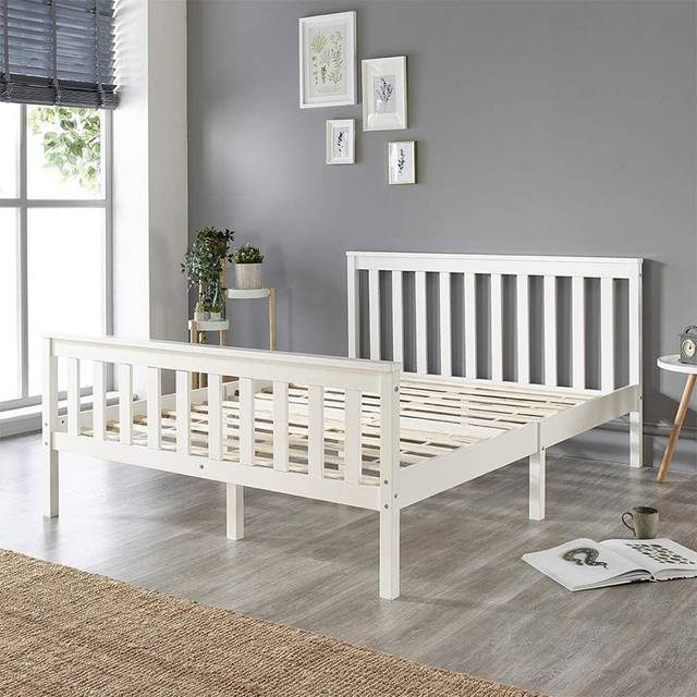 Aspire Atlantic Wood Bed Frame in White - White Painted Finish / Double