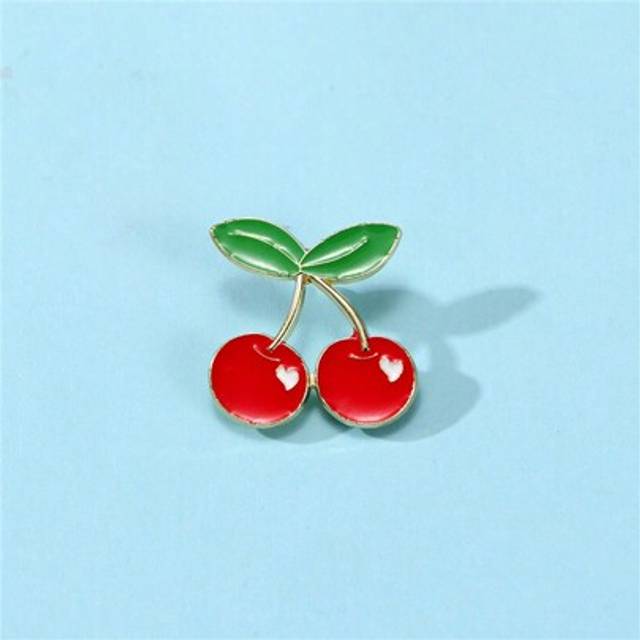 SHEIN LOVE Cherry Enamel Pin Custom Decorative Brooches Ornaments Lapel Bag Badges Jewelry Gifts Pin