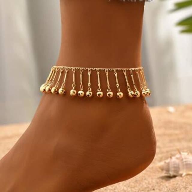SHEIN 18K Gold Plated 1pc Fashionable Simple Style Versatile Casual Commute Exquisite Tassel Bar & Bell Decorated Women Anklet