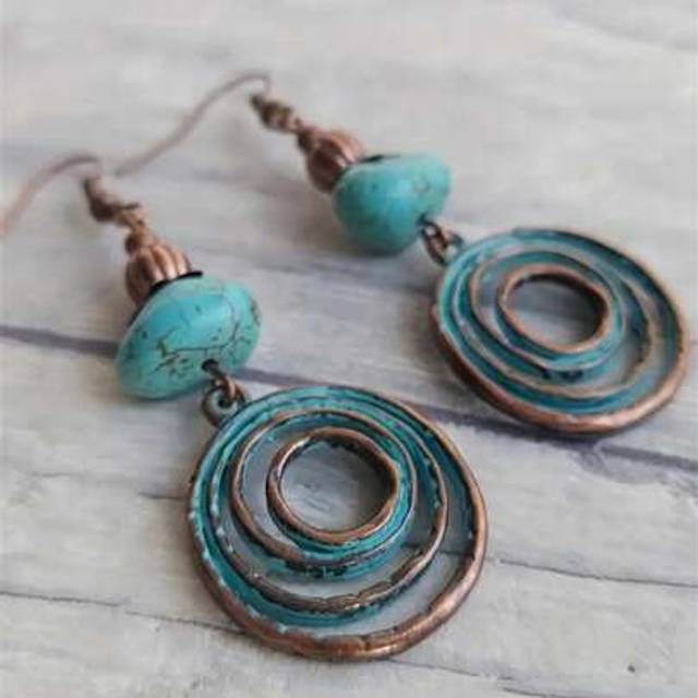 SHEIN 1 Pair Vintage Boho Circular Swirl Hollow Faux Turquoise Earrings, Jewelry Gift Suitable For Women Daily & Holiday Wear