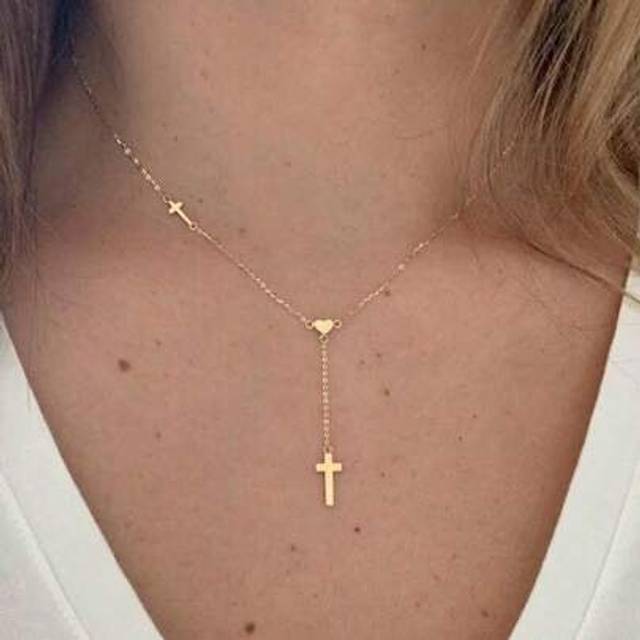 SHEIN 1pc Women Elegant Cross Heart Decor Y-Shape Necklace For Daily, Dating, Formal Party Valentines,Mom,Mother,Mother&#39;s Day,Gift