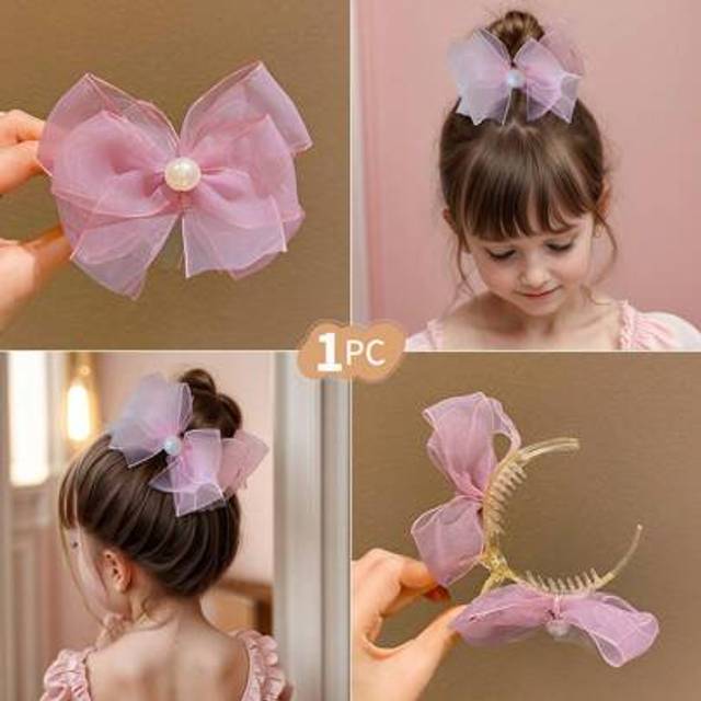 SHEIN 1pc Purple Fabric Bowknot Hair Claw Clip, For Bun