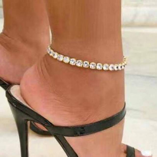 SHEIN 1pc Women&#39;s Silver Rhinestone Net Tennis Anklet, Simple Sparkling Crystal Anklet Chain Jewelry For Beach