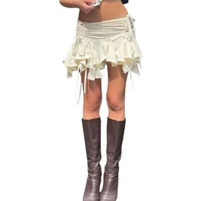 SHEIN Women Gothic Punk Irregular Skirts Solid Color Drawstring Tie-Up Ruched Ruffles Mini Skirt Summer Fashion Short Skirts