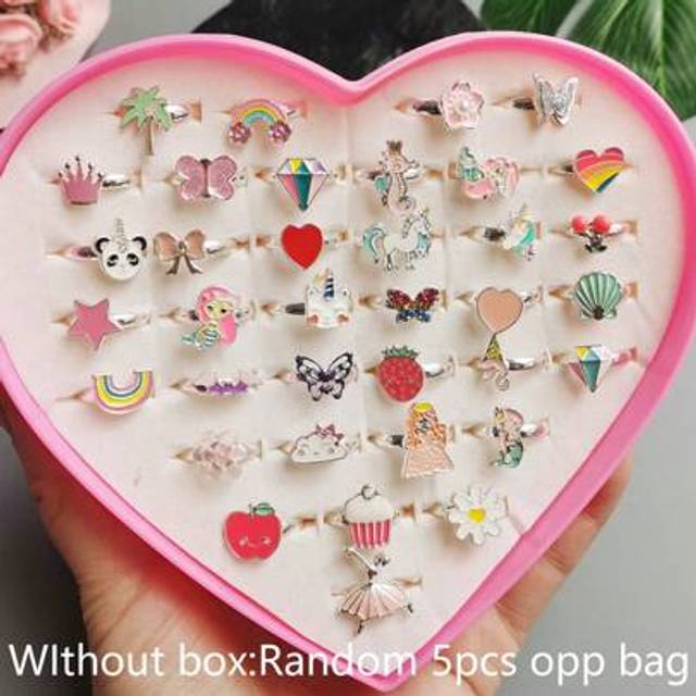 SHEIN (Without Box) 5pcs/Lot Fashion Silver/Gold Girls Alloy Finger Ring Child Jewelry Gift Adjustable Rings Random Send