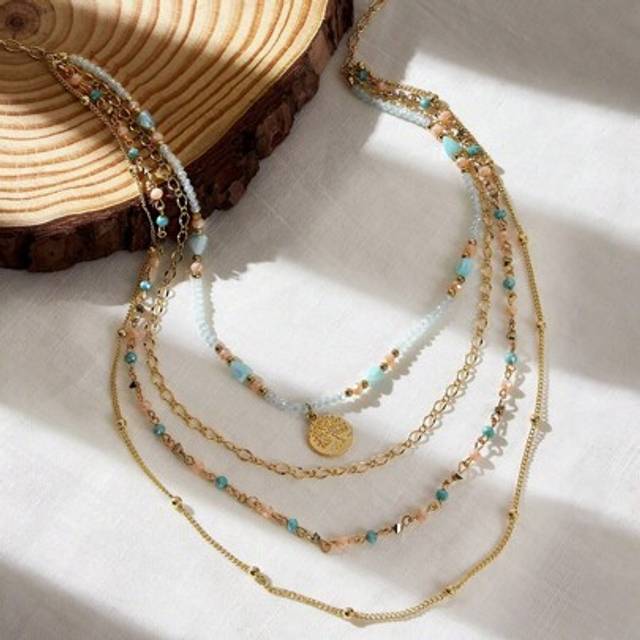SHEIN 1pc Women Colorful Multi-Layer Rice Pearl Beaded Necklace, Suitable For Daily Wear And Vacation