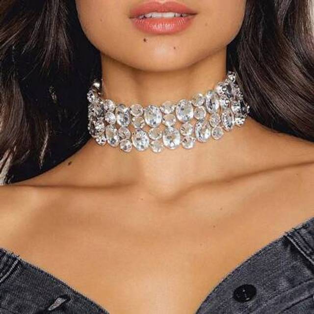 SHEIN Multi-Layer Asymmetrical Crystal Necklace, Bridal Wedding Jewelry Accessory