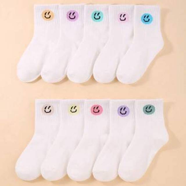 SHEIN 10pairs Interesting Personality Cartoon  Smiling Face Design Mid-Calf Kids Socks For Daily Fashion Matching