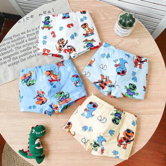 SHEIN 4pcs Cute Dinosaur Printed Boxer Briefs For Young Boys, Suitable For All Seasons