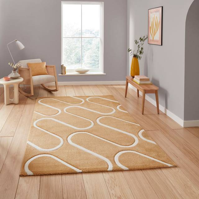 Catherine Lansfield Linear Curve Rug Ochre - Catherine Lansfield - Size: 80X150