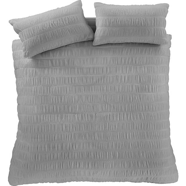 Seersucker Duvet Cover Set - Grey - King Size - Catherine Lansfield