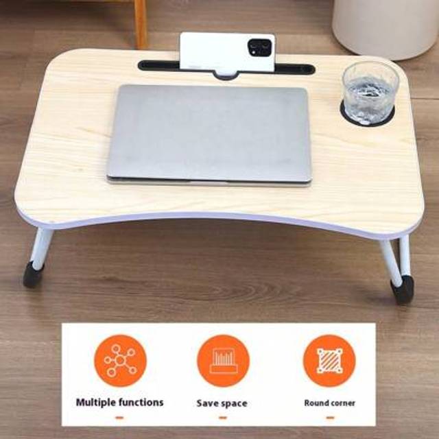 SHEIN 1pc, Small Desk On Rollaway Bed Computer Desk In Student Dormitory, Cup Holder Card Slot Desk In Family Bedroom Bay Window Slouchy Desk Simple