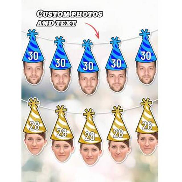 SHEIN 7pcs/14pcs/21pcs/Custom Head Birthday Banner, Custom Birthday Photo Banner, Face Banner, Personalized Birthday Banner Any Age,Multi-Functional, Anti-M