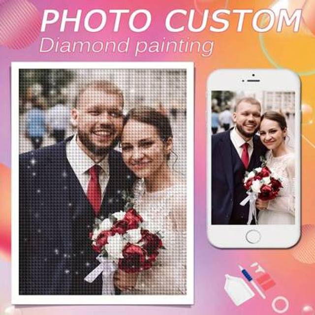 SHEIN 1pc Custom DIY Diamond Mosaic Picture 5D Diamond Art Painting With Your Own Photo, Customize Personalized Picture Kits Square And Round Diamond Shapes