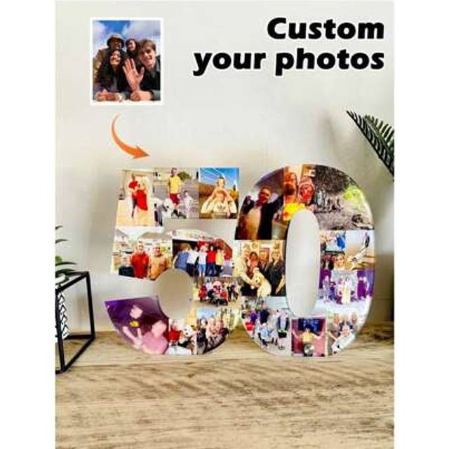 SHEIN Personalized Age Numbered Photo Collage Plaque | Custom 1-20 Photos Happy 30/40/50/60/70/80/90Th Birthday Photo Frame ,30/40/50/60/70/80/90Th Annivers