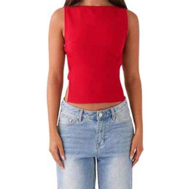SHEIN Women&#39;s Summer Tank Tops Solid Color Sleeveless Boat Neck Side Buckle Slim Fit Vest