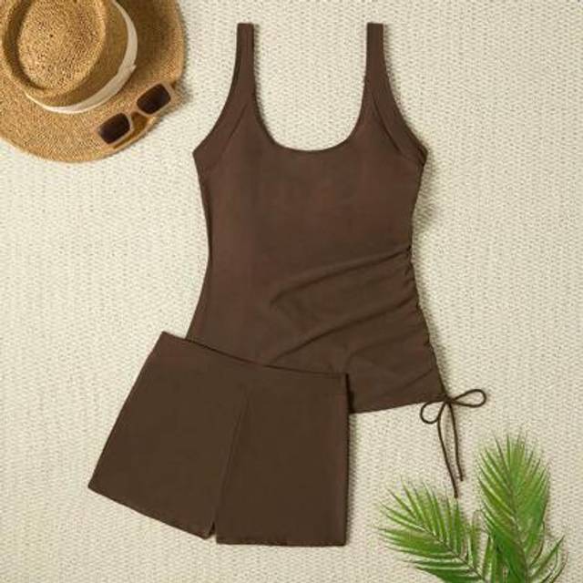 SHEIN Tank Top Spaghetti Strap Bikini Solid Color, Fashionable And Suitable For Summer