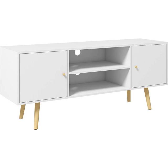 HOMCOM TV Unit Cabinet for TVs up to 55 Inches W/ Shelves and Cupboards - White | TJ Hughes