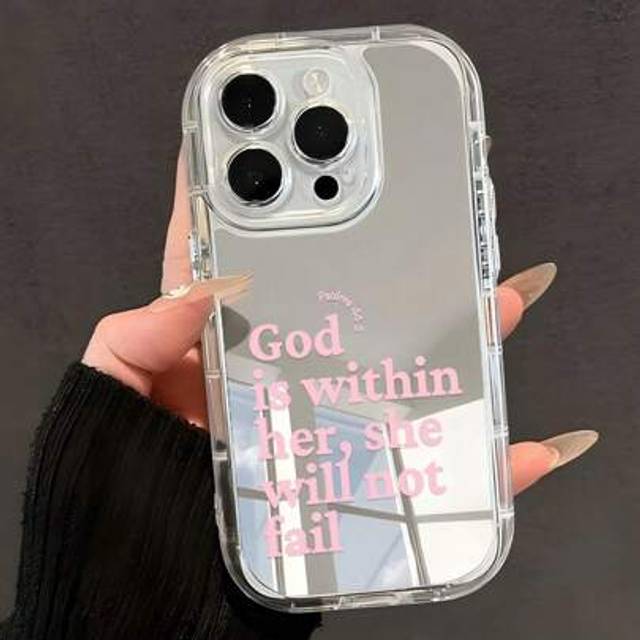SHEIN 1pc Minimalist Slogan & Jesus Pattern Soft Clear Mirror Case Compatible With Iphone 11/12/13/14/15/16 Pro Max