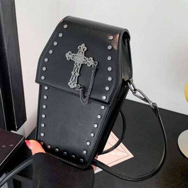 SHEIN Gothic Crossbody Coffin Purse - Faux Leather Novelty Bag For Parties Music-Fest Y2K-Fest Back To School