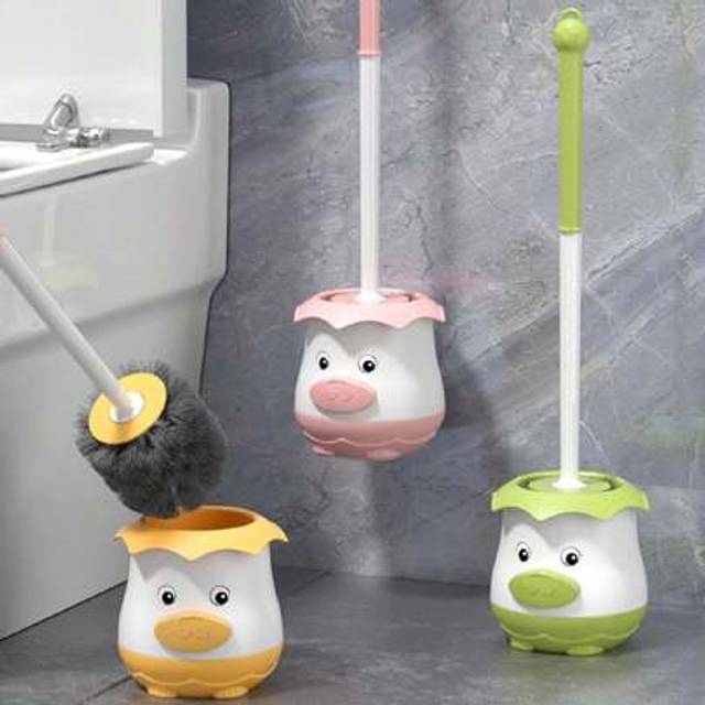 SHEIN Cartoon Toilet Brush, Wall-Mounted No Drill, Deep Cleaning Reach No Dead Angle, Home Cleaning Tool, No Power Required, Suitable For Home And Commercia