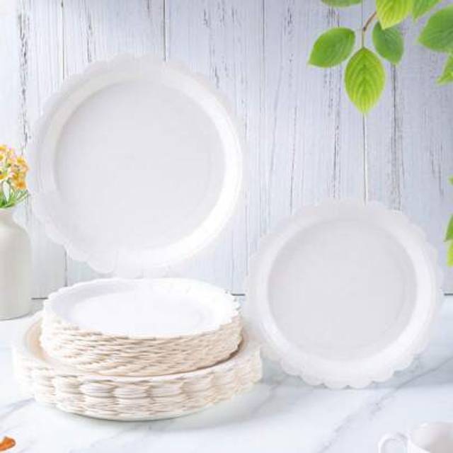 SHEIN 7/9 Inch White Petals Disposable Paper Plates, Party Supplies, Disposable Party Plates, Party Decorations, Birthday Party, Celebration Event Decor