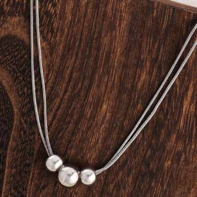 SHEIN 1pc Gold Stainless Steel Ball Design Necklace With Vintage Multilayered Beads, Hip Hop Style Personalized Clavicle Chain, Elegant Necklaces