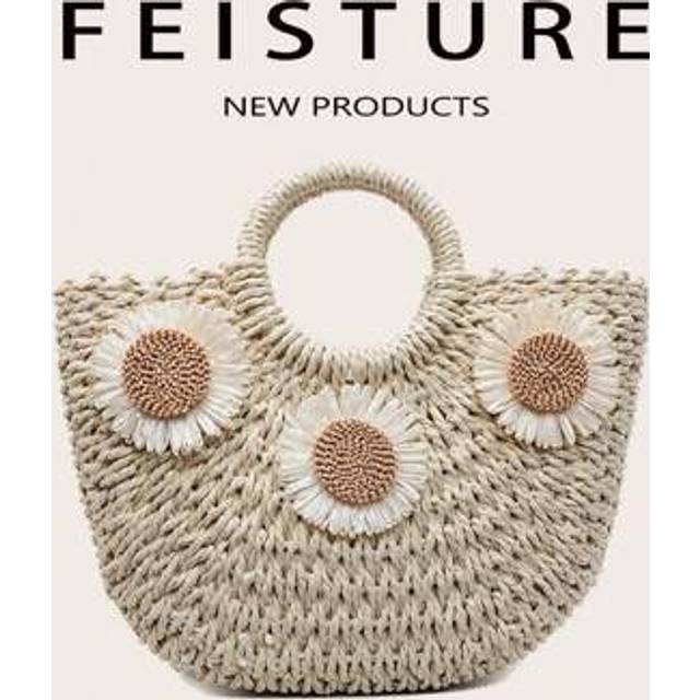 SHEIN 1pc Daisy Flower Straw Woven Beach Bag, Suitable For Summer Vacation, Beach, Travel, Daily Outing