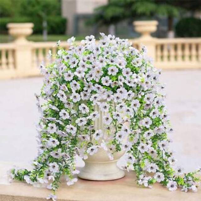 SHEIN 2Pcs Artificial Fake Hanging Basket Plants Silk Flowers Vine Home Outdoor Decor