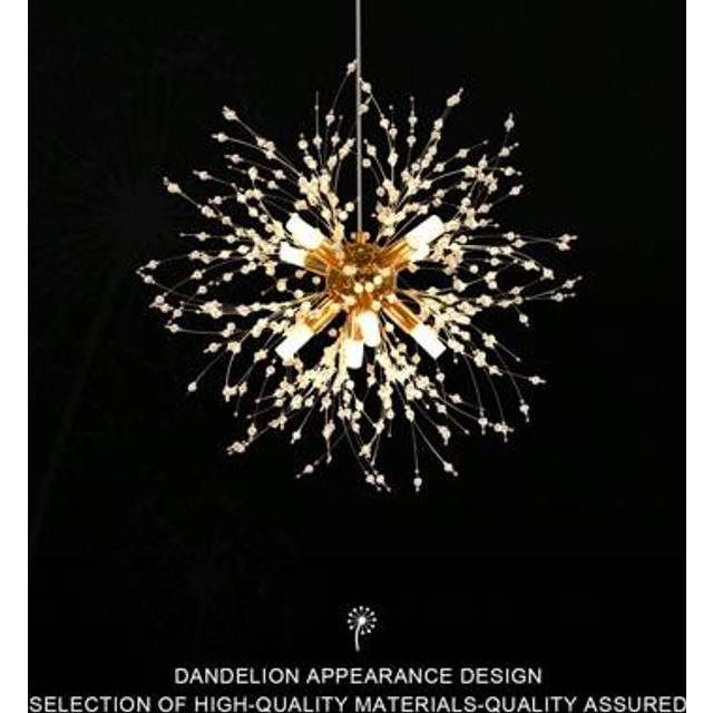 SHEIN 8-Lights Luxury Crystal Chandeliers, Dandelion Sputnik Chandelier Ceiling Fixture Gold Pendant Light For Dining Room, Kitchen, Living Room, Restaurant