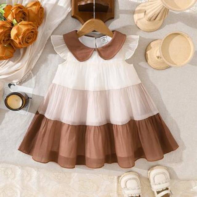 SHEIN 1pc Baby Girl Casual Ombre Patchwork Hooded Dress, Suitable For Outings, Lounging, And Parties