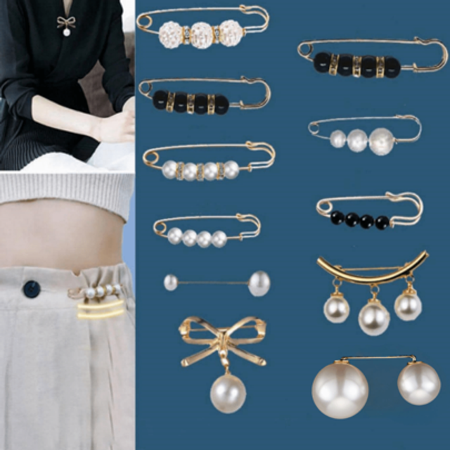 SHEIN 13pcs Colorful Faux Pearl Fashion Brooch Set Fashion Clothing Brooch Pearl Lapel Pin Dress Brooch Pin Badge Waist Buckle Accessories