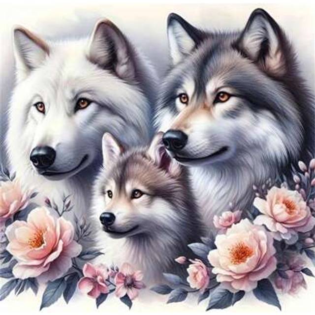 SHEIN Diamond Painting Kit, Wolf Family - Pattern DIY 5D Acrylic Full Round Diamond Mosaic Painting By Numbers, Mosaic Puzzle Diamond Art Handmade Set, Fest