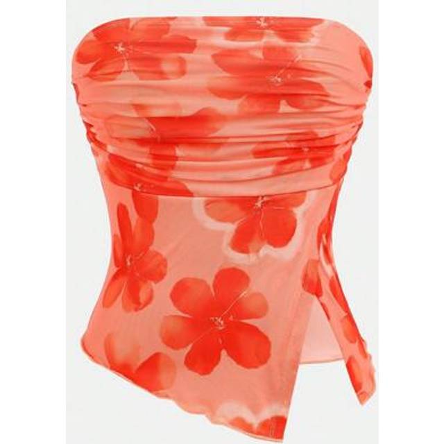 SHEIN Teen Girl Floral Mesh Knitted Ruched Hem Cropped Cami Top