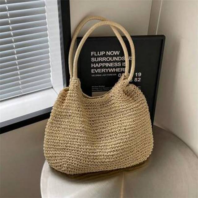 SHEIN Large Capacity Holiday Beach Bag, Women Straw Tote Bag, Casual Woven Shoulder Bag, Suitable For Travel, Vacation, Beach, Picnic, Gift For Women, Mothe