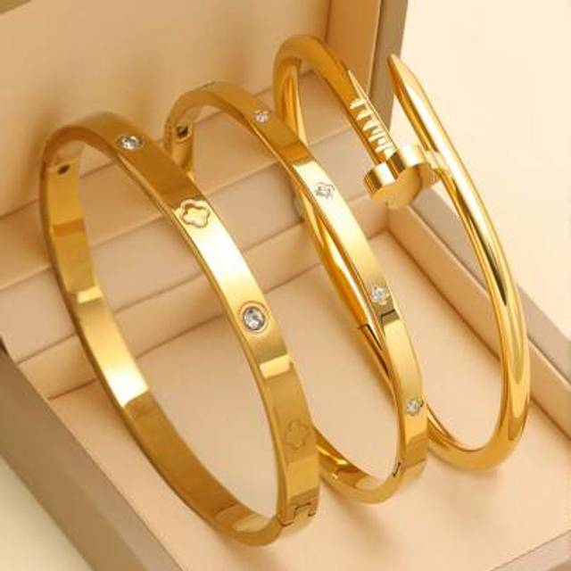 SHEIN Waterproof Luxury Colorful Cubic Zirconia Bangles Stainless Steel Open Bracelet Bangle 18k Plated Fashion Jewelry Women