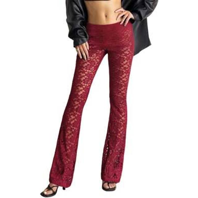 SHEIN Women Sheer Lace Pants Flower Elastic Waist See Through Long Trousers Casual Summer Streetwear